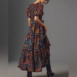 Anthropologie FARM RIO SHORT-SLEEVE CREW-NECK TIERED A-LINE MAXI DRESS NWT